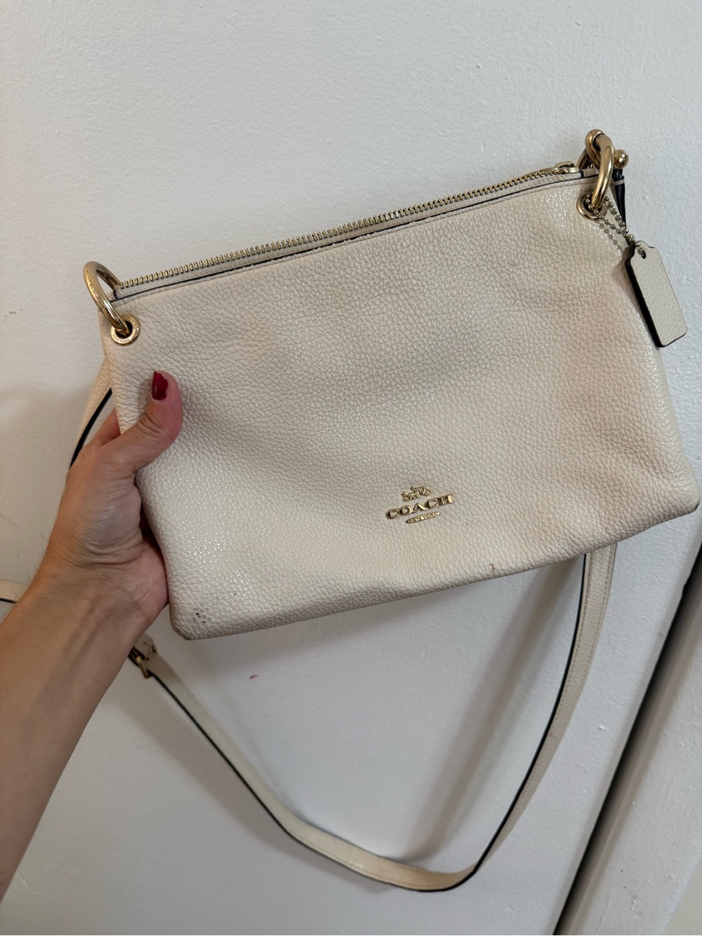 Coach Chalk Pebbled Leather Crossbody with Gold Hardware White